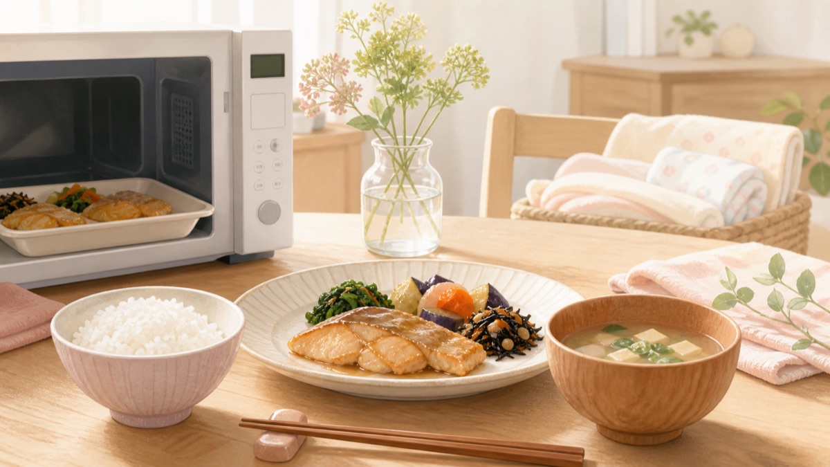 電子レンジで温める冷凍宅配食のイメージ